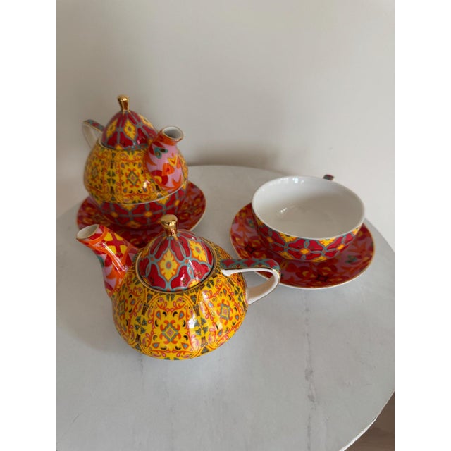 Ceramic T2 Stacking Tea-for-One Porcelain Teapots – Vibrant Moroccan Pattern – a Pair 4 pcs For Sale - Image 7 of 13