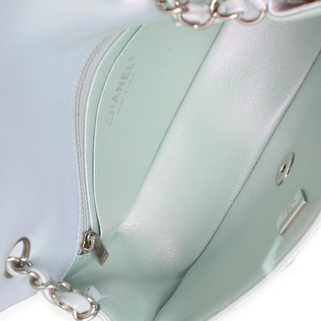 Blue Iridescent Quilted Goatskin Rectangular Mini Flap For Sale - Image 9 of 9