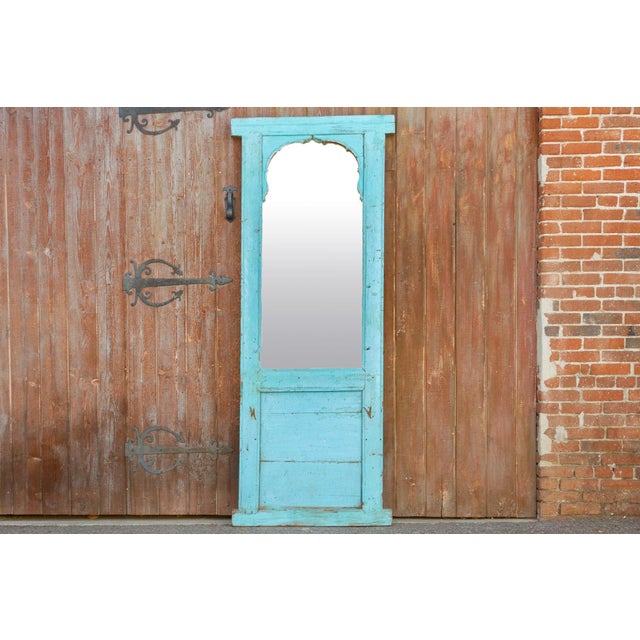 19th Century Antique Haveli Blue Floor Mirror For Sale - Image 5 of 6