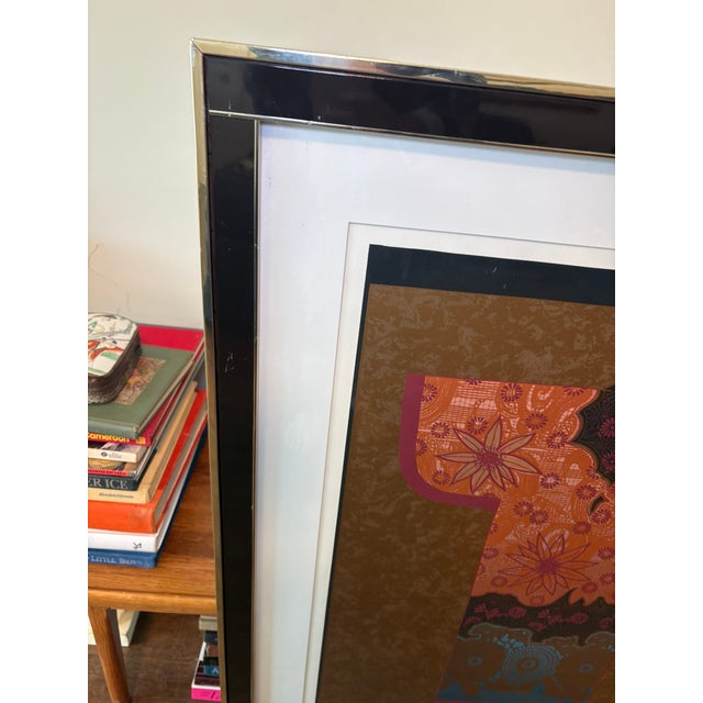 Late 20th Century Vintage Signed Limited Edition Floral Gold & Pink Kimono Lithograph Art For Sale - Image 5 of 12