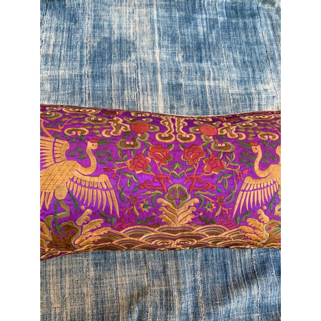 Chinoiserie Hollywood Regency Purple & Gold Asian Chinoiserie Boudoir Pillow For Sale - Image 3 of 9