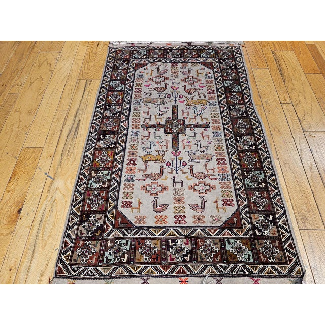 Vintage Persian Qashqai Tribal Area Rug, Hand-Knotted Wool, Animal Motifs, 4x6, Tan & Brown For Sale In Chicago - Image 6 of 14