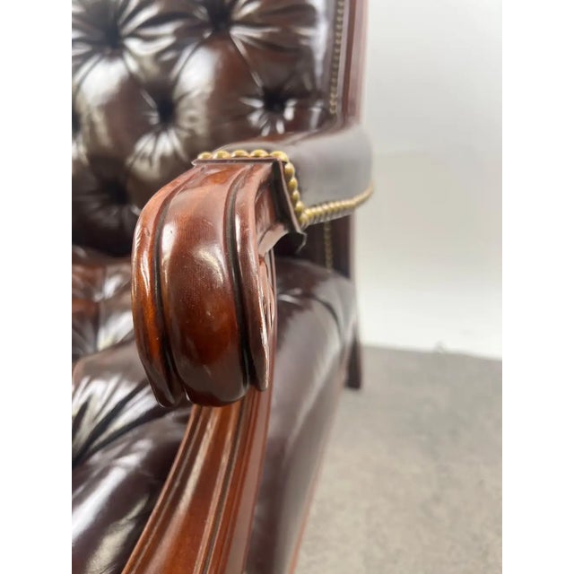 Animal Skin Chesterfield English Style Tufted Leather Library Chair & Ottoman by Hickory For Sale - Image 7 of 18