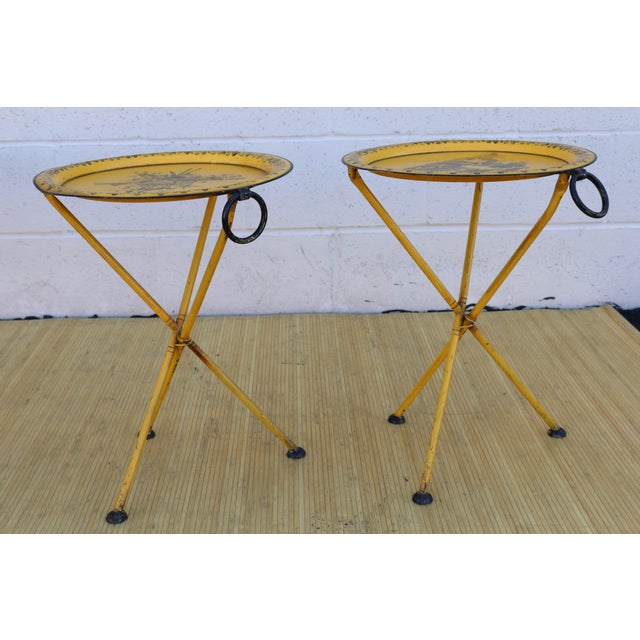 Yellow 1970 Italian Empire Style Pair of Metal Folding Side Table For Sale - Image 8 of 12