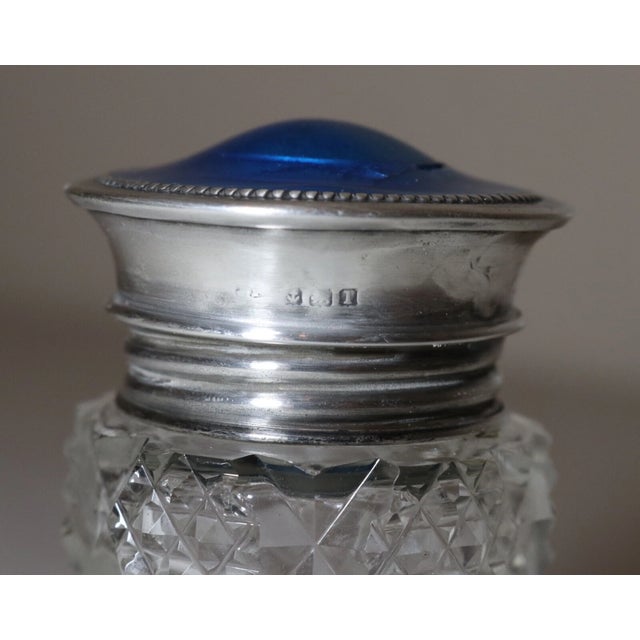 Victorian Antique Birmingham Blue Guilloche Enameling Sterling Silver Perfume Scent Bottle For Sale - Image 3 of 12
