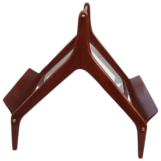 Mahogany and Glass Magazine Rack, Italy, 1960s For Sale