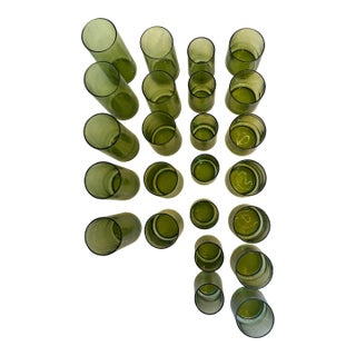 24-Piece Vintage Olive Green Mid-Century Glass Tumbler Set | Iced Tea, Water, Juice & Double Old Fashioned Glasses For Sale