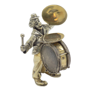 Vintage Italian Handmade Genuine Silver Large Angini Branded Street Artist With Drums Figurine, Made in Arezzo (Tuscany)