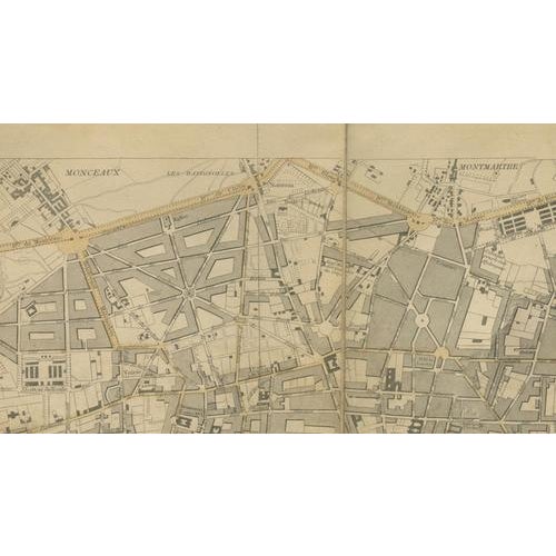Gold Antique Linen Backed Hand-Colored Map Paris, 1855 For Sale - Image 8 of 12