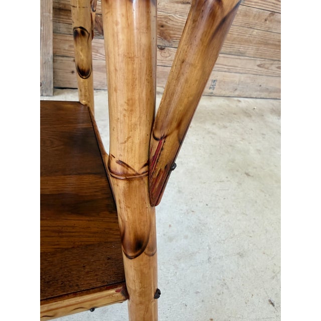 Antique Scorched Bamboo Two-Tier Side Table With Wood Shelves For Sale - Image 11 of 12