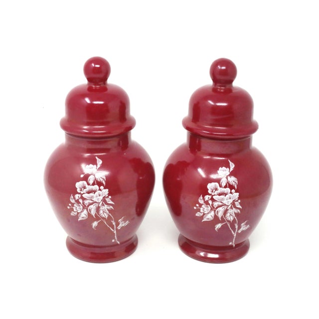 Vintage Cinnamon Glass Floral Ginger Jars - a Pair For Sale - Image 4 of 7