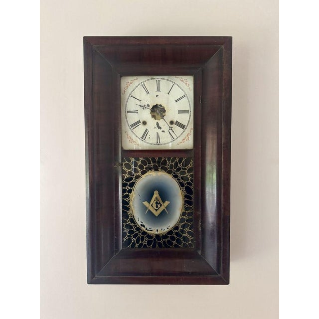 Antique 19th Century American mahogany wall clock, having a quality 19th century wall clock with a rectangular shaped case...