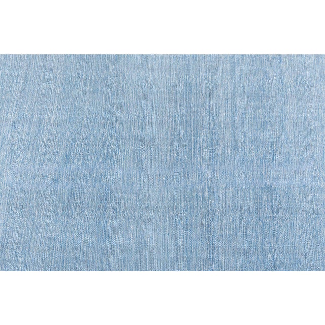Doris Leslie Blau Indian Dhurrie Vintage Light Blue Flatweave Cotton Carpet For Sale - Image 4 of 10