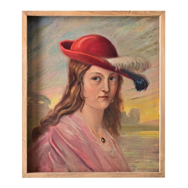 Postmodern Belgian Vintage Portrait Painting by Delescluze For Sale - Image 3 of 11