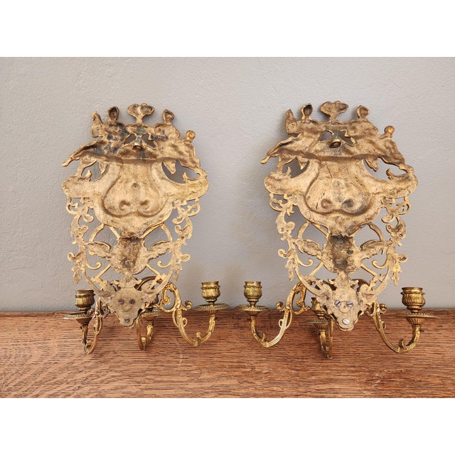 Antique 19th C Pair French Napoleon III Gilt Bronze Louis XVI Style Sconces For Sale - Image 16 of 16