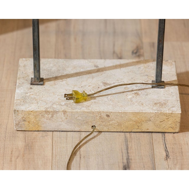 Vintage Sculptural Postmodern Brass Bird Floor Lamp in Steel & Travertine For Sale - Image 9 of 14