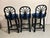 1970s Vintage Rattan Counter Stools Trio Blue Seats Fan Back For Sale - Image 10 of 12