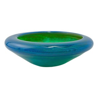 Small Azure Blue and Green Mdina Glass Bowl by Michael Harris, 1970s For Sale