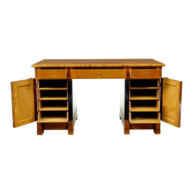 1910s Swedish Empire Revival Birch Pedestal Desk, 1910 For Sale - Image 5 of 13