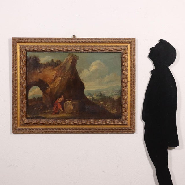 Oil painting on canvas. North-Italian school of the eighteenth-xviii century. In a large rather barren hilly landscape,...