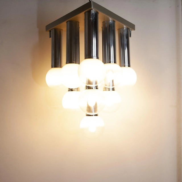 Pendant Chandelier With Lights in Satin Glass, Italy, 1970s For Sale - Image 14 of 17