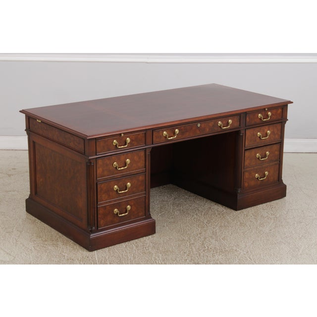 Chippendale Councill Business Large Walnut Executive Office Desk For Sale - Image 3 of 18