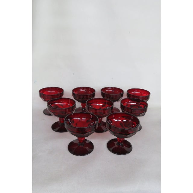 Paden City Glass Ruby Red Georgian Pattern Honeycomb Sherbet Set of Nine For Sale - Image 12 of 12