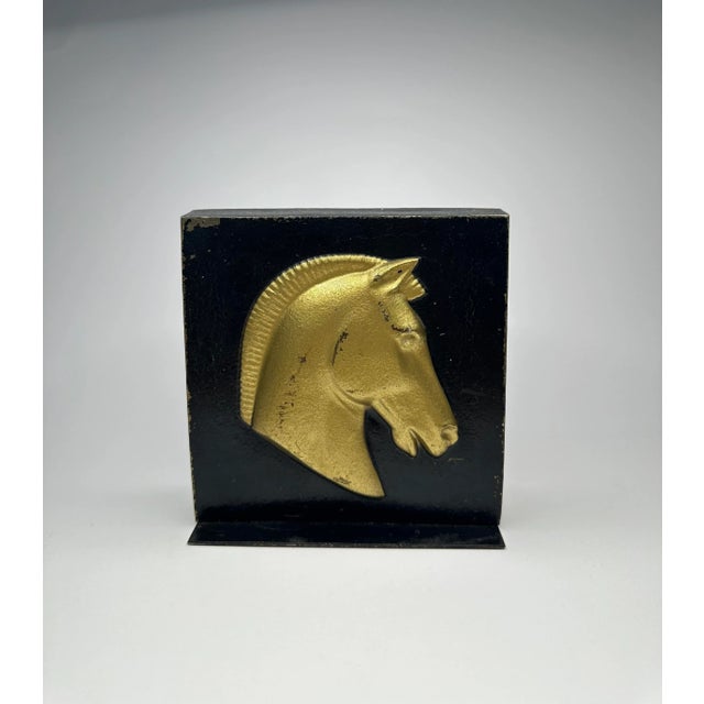 A Pair of Classic Roman Black & Gold Cast Metalware Bookends For Sale - Image 4 of 12