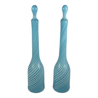 Rare Pair of Fratelli Toso Murano Vintage Italian Glass Decanters For Sale