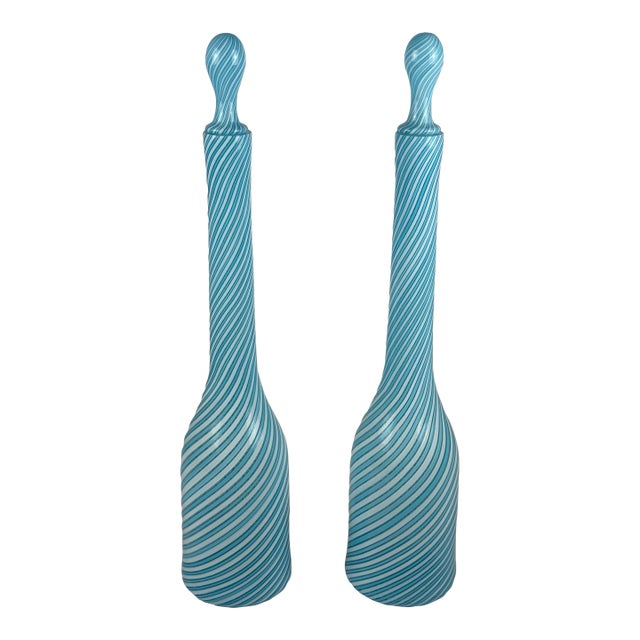 Rare Pair of Fratelli Toso Murano Vintage Italian Glass Decanters For Sale