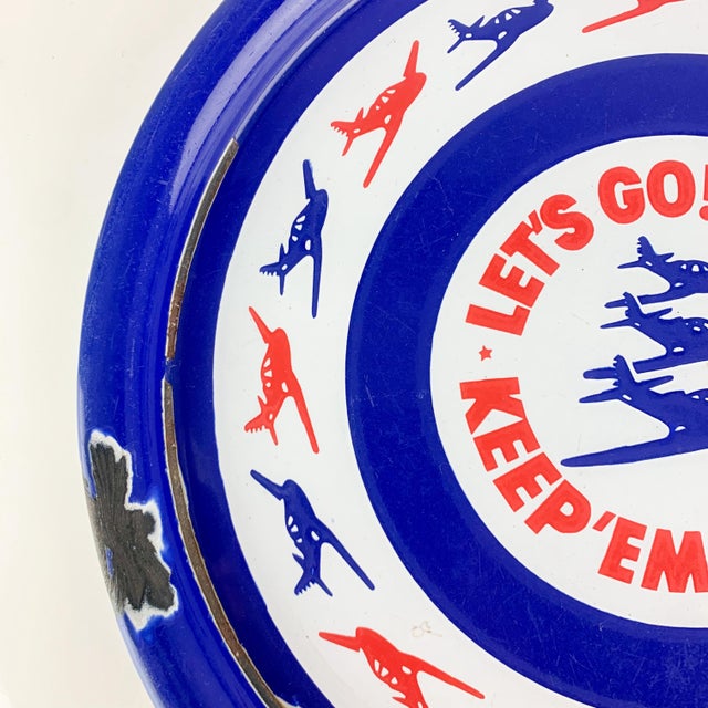 1940s Vintage Patriotic u.s.a. Ww II Porcelain Navy Flyer Pilot Airplane War Time Tray For Sale - Image 5 of 11