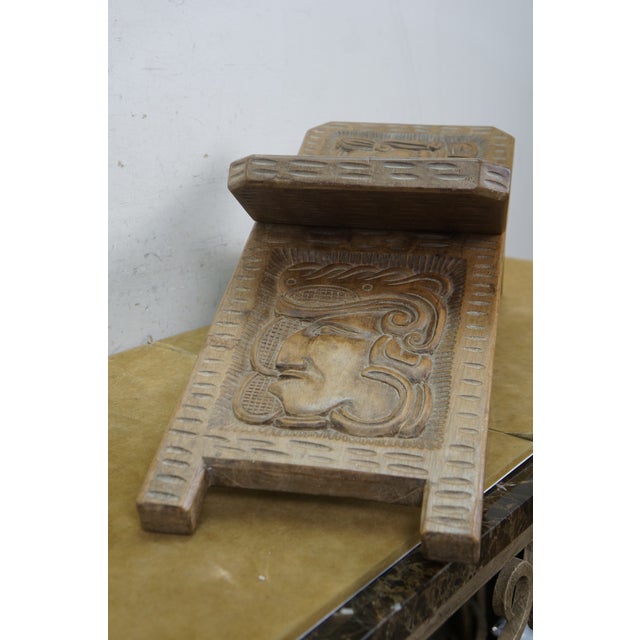 Brown Mid 20th Century South American Honduras Carved Teak Folding Stool Seat Chair Mayan Aztec For Sale - Image 8 of 15