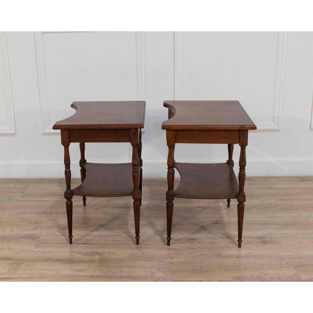 Wood Mid 20th Century Pair of Louis XVI–Style Bedside Tables with Curved Fronts and Lower Shelves For Sale - Image 7 of 8