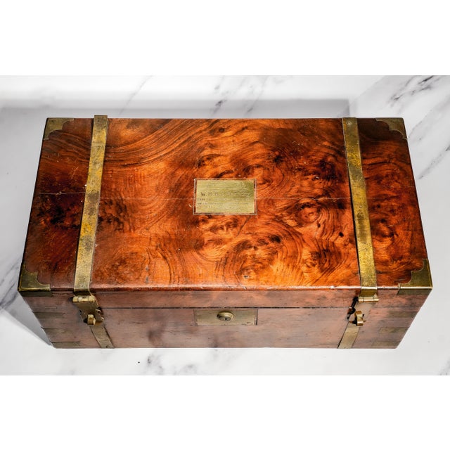 Wood Incredible Large Victorian Antique Brass and Wood Writing Slope Box Lap Desk English Country Home Decor For Sale - Image 7 of 18