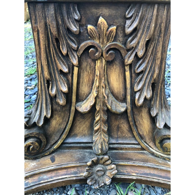 Ornately Carved Gilded Wood Neoclassical Pedestal End Tables -A Pair For Sale - Image 4 of 12