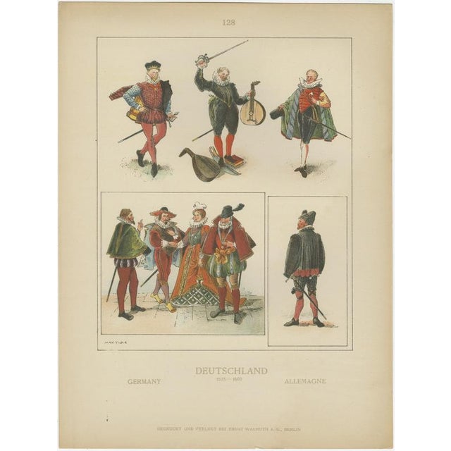 After Max Tilke, German Renaissance & Landsknecht Costumes, 1880, Prints, Set of 6 For Sale - Image 4 of 9