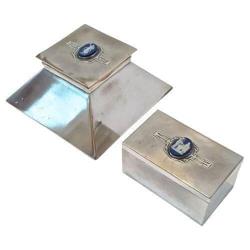 Art Deco Antique Art Deco Silver Cameo Desk Set For Sale - Image 3 of 9