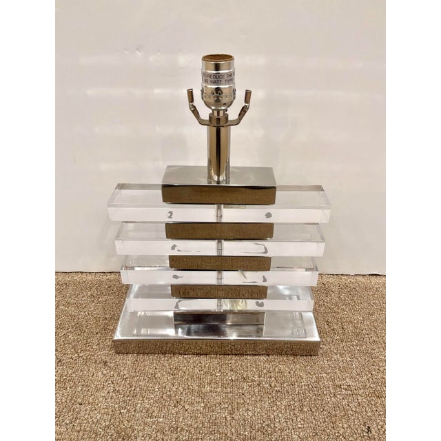 Claro Modern Lamp Acrylic and Nickel rectangular stacked pieces on rectangular base. Showroom floor sample.