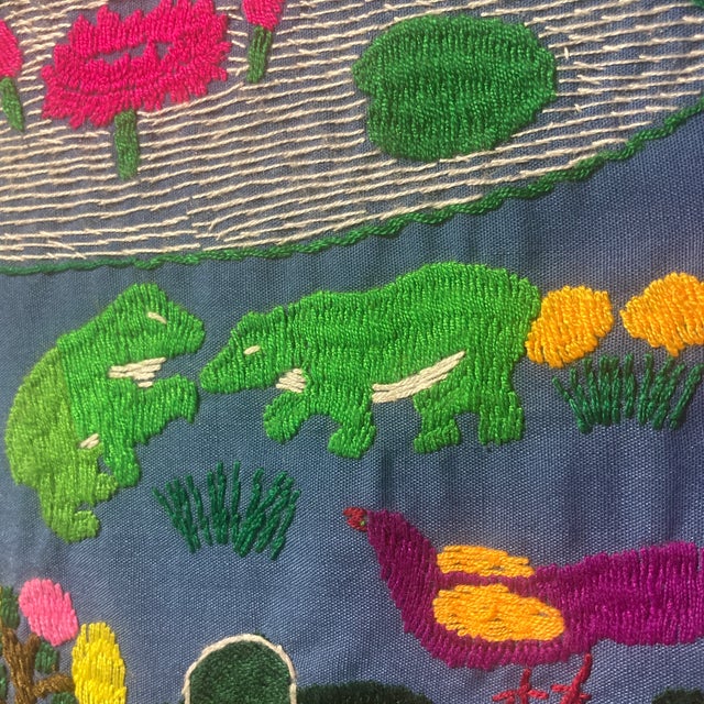 Vintage 1980s Framed Hmong Paj Ntaub Wildlife Story Cloth – Hand-Embroidered Textile Art For Sale - Image 12 of 12