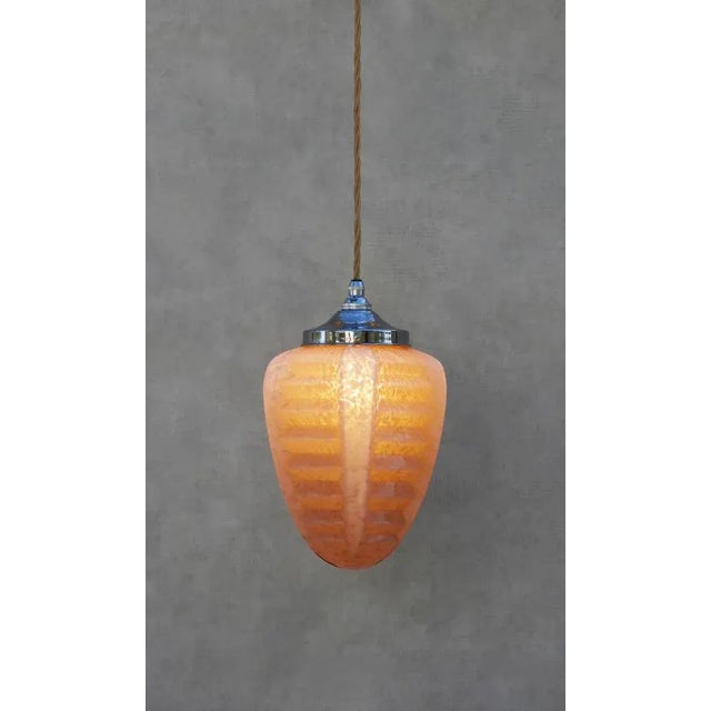 Art Deco Peach Pink Clichy Glass Pendant Light, 1930s For Sale - Image 3 of 7