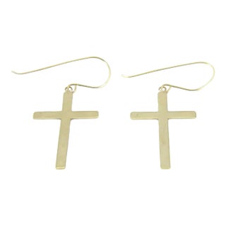 Dangle 14k Yellow Gold Cross Earrings - 2 Pieces For Sale