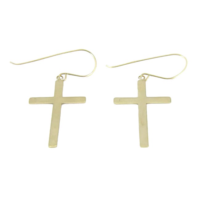 Dangle 14k Yellow Gold Cross Earrings - 2 Pieces For Sale