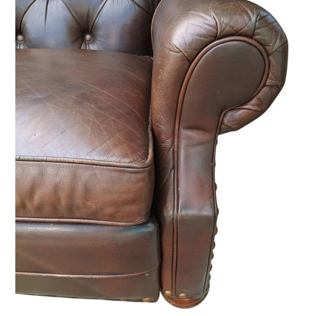 Vintage Ethan Allen Cromwell Tufted Genuine Leather Recliner For Sale - Image 11 of 12