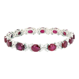 18k (750) White Gold Natural Burmese Ruby and Diamond Bracelet