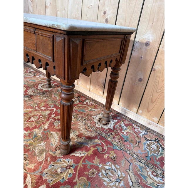 Restoration Period Butchers Block in Wood, Marble and Brass For Sale - Image 4 of 8