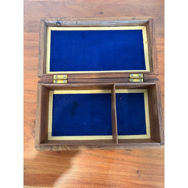 Vintage Handcrafted Wooden Box With Brass Inlay For Sale - Image 4 of 5