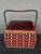 Red Plaid Woven Rattan Sewing Basket For Sale - Image 4 of 16