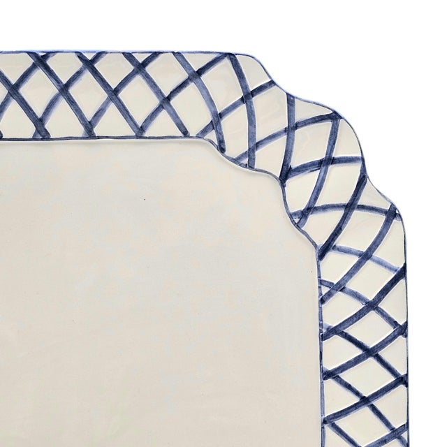 Ceramic Italian Lemon Ceramic Serving Tray With Blue Lattice Rim 15" For Sale - Image 7 of 14