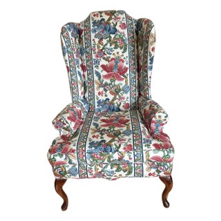 1970s Queen Anne Wingback Chair For Sale