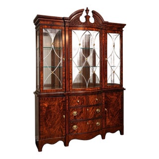 Late 20th Century Broyhill 100th Anniversary Collection Mahogany & Burl China Cabinet Breakfront For Sale